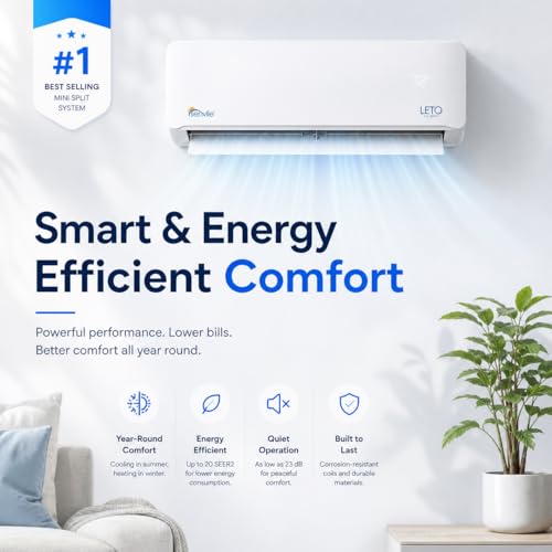 Senville LETO Series Mini Split Air Conditioner Heat Pump, 24000 BTU 208/230V, Works with Alexa, White