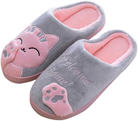 Yindaity ルームシューズ レディース メンズ カップル 冬用スリッパ あったか 防寒 静音 滑り止め 可愛い 室内履き 室内スリッパ 招き猫柄 自宅用 入学式 来客用 ボアスリッパ 参観日 秋冬 22 5 23 5cm グレー マート