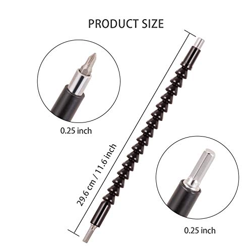 Eeoyu 3 Pcs 11.6 Inch Flexible Drill Bit Extension,Screwdriver Soft Shafts,with 10 Drill Bit Sets, 1/4" Hex Head Magnetic Connect Drive Shaft Tip, Batch Head Connecting Rod Multi-angle Work