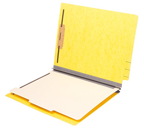 TAB Pressboard Classification Folder - End Tab, 1 Divider, 4 Fasteners, 2" Expansion, Letter Size - Canary, 10/Box