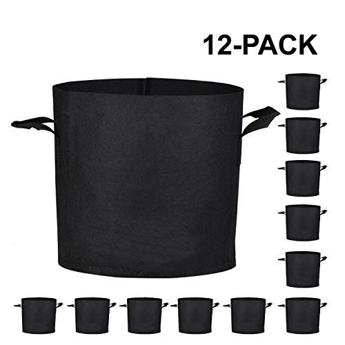 JES&MEDIS 12-Pack 3 Gallon Plant Grow Bags, Thick Aeration Fabric Flower Vegetable Pots w/Handles Garden Container, Black