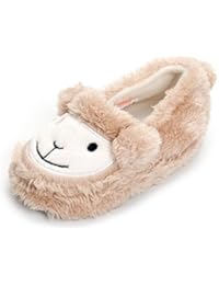 ESTAMICO Baby Toddler Girls Warm Fleece Slippers Cute Cartoon Winter Soft Cozy Non-Slip Plush Home Shoes, Beige, US 9-10 M