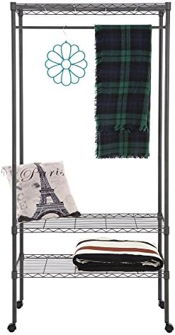 Home Storage Rack Movable Clothes Rack Garment Rack with Top and Bottom Shelves Rolling Clothes Rack Organizer with Hanger Bar