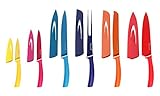 Hecef 6pcs Stainless Steel Colorful Knife Set - Colored Knife Set with Matching Color Case - Parling Utility Slicing Bread Chefs Knife all with Knife Cover/Sheath