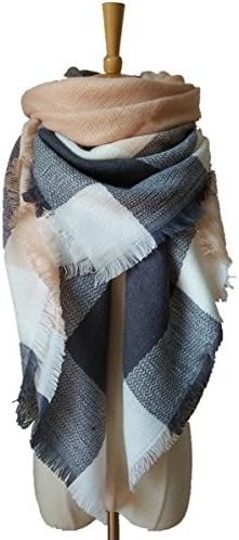 WINCAN Soft Warm Tartan Plaid Scarf Shawl Cape Blanket Scarves Fashion Wrap (Grey Pink)