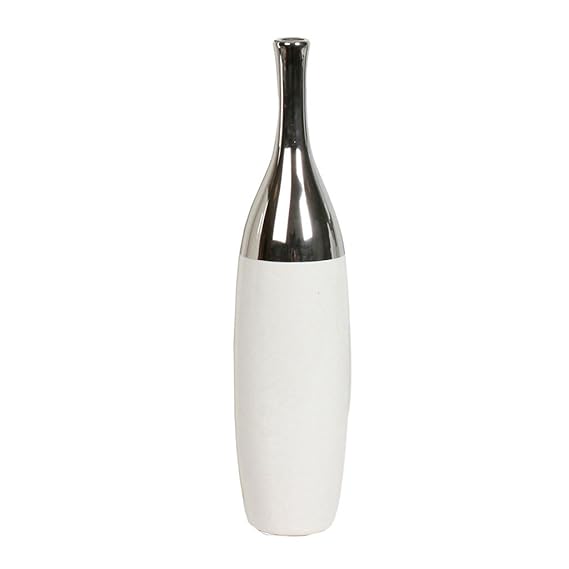Narrow Neck Vase Silver and White 30 cm Amazon.co.uk Kitchen & Home