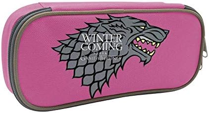 Large Capacity Double Zipper Wolf Is Coming Pencil Case Pen Bag Box Pouch Holder School & Office Supplies 8.3x3.5x2 (Inch) Pink