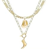 MIAZQ 2 Pcs Gold Silver Cowboy Hat Boot Pendant Necklace for Women Layer Dainty Western Cowgirl Hat Boot Charms Chain Necklace Jewelry Gifts
