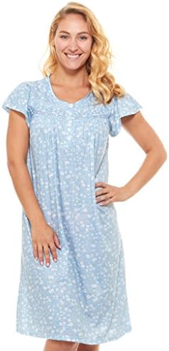 Womens Nightgown Sleepwear Cotton Pajamas - Womans Short Sleeve Sleep Dress Nightshirt (XL, Blue-00121)