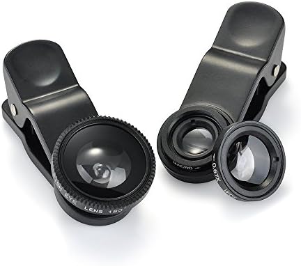 Bosjett® Clip 180° Fish-Eye Lens+Wide Angle Lens+Micro Lens 3-in-1 Easy-Use Camera Lens Kits (Black) for iPhone 6s 6 Plus 5 5C 5S 4S 4 3GS iPad mini Air 4 3 2 Samsung Galaxy S4 S3 S2 Note 3 2