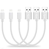 SGIN iPhone Cable, 3Pack 8 inches Short Nylon Braided Cord Lightning Cable Certified to USB Charging Charger for iPhone 7,7 Plus,6S,6,SE,5S,5,iPad,iPod Nano 7 - Silver