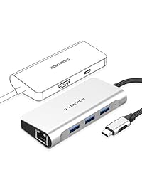 LENTION USB C Hub con 4K HDMI, Gigabit Ethernet, USB 3.0, adaptador de carga compatible con MacBook Pro (puerto Thunderbolt 3), nuevo Mac Air 2018 2019, Surface Book 2 Go, Chromebook, más (plata)