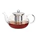 Glass Teapot Kettle with Infuser - Removable Stainless Steel Strainer Steeper and Lid for Loose Leaf and Blooming Tea - Strong Borosilicate Clear Glass Tea Pot - 700 ml / 24 Ounces by Foodie Aid