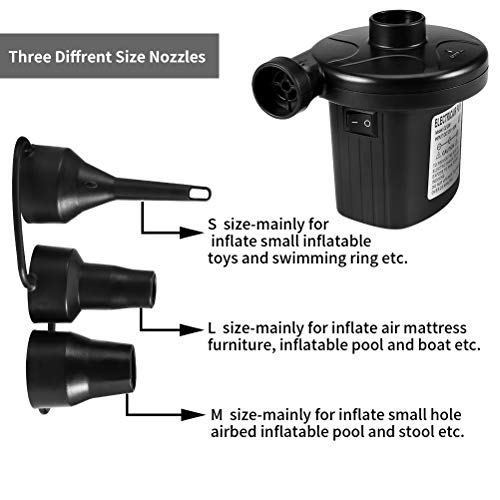 Electric Air Pump Two Way Electric Pump with 3 Nozzle Adapters Universal Valves Inflates and Deflates for Pools, Boats, Garden Home Holiday Camping Airbed and Toys Car Use and Home Use