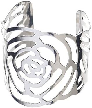Ella Celebration Metal Rose Flower Napkin Ring Holders, Bulk Napkin Rings for Weddings, Silver Set of 12 (Silver)