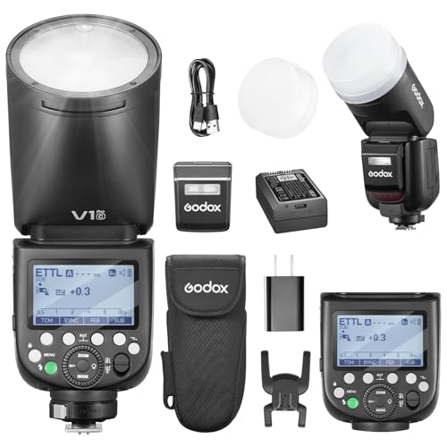 Godox V1Pro C Flash TTL Runde Kopf Kamera Speedlite 76Ws HSS 1/8000s 2980mAh Lithium Batterie LED Modellierungslampe Externe Blitz,V1-C (2024) SU-1 M/