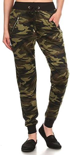Women's Jogger Terry Lounge Long Jersey Pant Drawstring Elastic / Sweat Pants (Small/Medium, Camouflage #2)