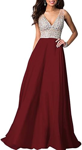Icy Sun Women's V Neck Long Sexy Prom Desses Formal Evening Gowns With Crystals IS083