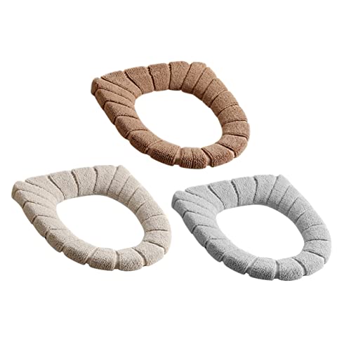 KONTONTY 3pcs Round Toilet Seat Cover Washable Stretchable Seat Pads Warm and Comfortable Elastic Fit for Boys and Girls Adults Random Color