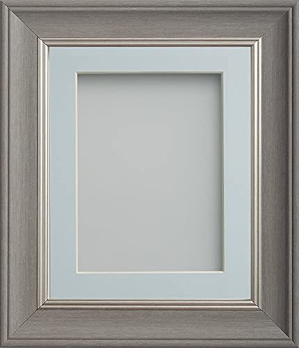 Frame Company Drummond Gunmetal Grey Photo Frame, Light Blue Mount, 6x4 for 5x3 inch, fitted with perspex