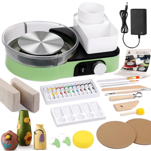 Innofans Light Green Electric Ceramic Lathe - Complete Ceramic Kit for Adults with 1kg of Clay, 0-200RPM Adjustable, Professional Silent Machine for Beginners Gift