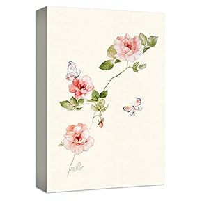 Canvas Wall Art Beautiful Butterflies Sting on The Pink Flowers Painting Artwork for Home Prints Framed - 12x18 inches