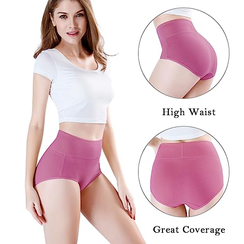 wirarpa Damen Unterhosen Baumwolle Slips Damen Unterwäsche Hohe Taille Taillenslip Weich Frauen 5er Pack Dunkelrot/Violett/Rosa/Blau/Gelb S thumbnail 2