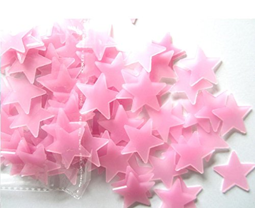 Luweki 100PC Kids Bedroom Fluorescent Glow In The Dark Stars Wall Stickers (Pink)