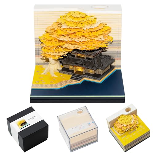 3D Kalender 2026,3D-Notizblock Mit Led-Licht, Diy-Desktop-Dekoration,Stifthalter Baumhaus, Abnehmbarer Kalender 2026, (Gold)