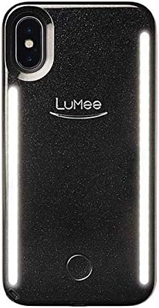 LuMee Duo Phone Case, Black Glitter | Front & Back LED Lighting, Variable Dimmer | Shock Absorption, Bumper Case, Selfie Phone Case compatible with iPhone XS Max Only