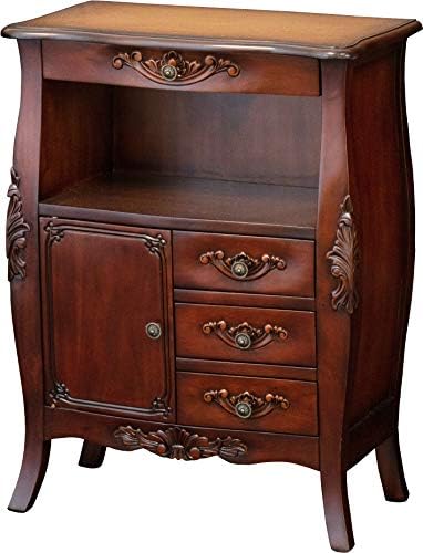 ファックス台 電話台 Fax台 ヨーロピアン調 正規販売店 アンティーク調 ブラウン 茶色 幅60 高さ79 おしゃれ 天然木 豪華 姫系 手彫り 引き出し 欧風 高級感 レトロ調 完成品 電話帳収納 木製 ファイル収納