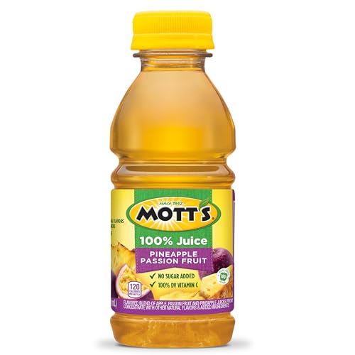 MOTT’S 100% PINEAPPLE PASSION FRUIT JUICE BLEND, 8 FL OZ BOTTLES, 24 COUNT (4 PACKS OF 6)