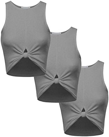 3 Pack Womens Solid Ribbed Jersey Trendy Racerback Crop Tank Top-L-Dark_H_Gray