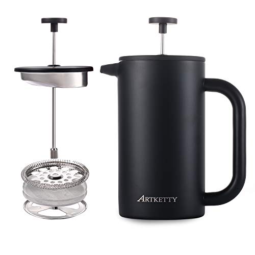 Large French Press Coffee Maker - Double Wall Coffee Kettle Insultated Stainless Steel Vacuum Coffee & Tea Pot Percolator - 34 Ounce with Extra 2pcs Screen Filters - Thumbnail 7
