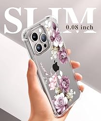 GVIEWIN for iPhone 15 Pro Case Floral, with Screen