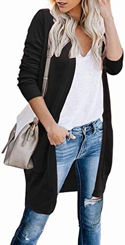 FOLUNSI Women's Cardigan Open Front Long Knited Sweaters with Pockets