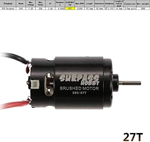 halonzhor Brush Motor 1/10 RC Car 550 12T 21T 27T 35T Brushed Motor for 1/10 RC Car HSP HPI Wltoys Kyosho TRAXXAS Brush Motor 7.4V 3.175 mm (12T) TRAXXAS, 27T
