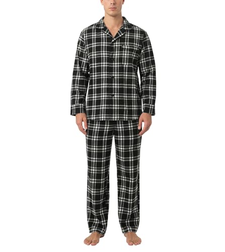 Lapasa Herren Pyjama-Set Relaxed Fit Lounge Top &Amp; Hose, Flanell Schlafanzugset M95, Schwarz + Weiß, S