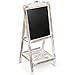 MyGift Vintage Style White Washed Brown Wood Chalk Board Easel/Freestanding Guest Message Sign Board