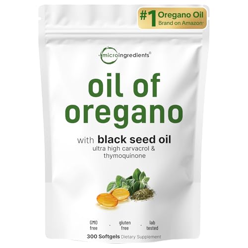 Micro Ingredients Oil of Oregano Softgels, 300 Count | 2 in 1 Formulated with Black Seed Oil, 4X Strength Carvacrol & Thymoquinone | Plant Based, Non-GMO, & Immune Support*