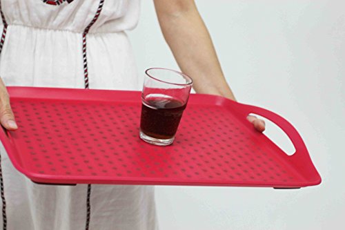 ChopMaster Rectangular Anti Slip Serving Tray with Handle (Large, Red)