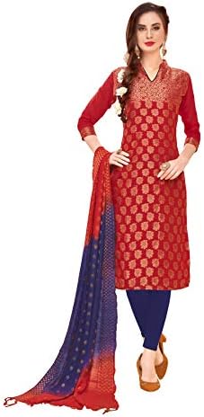 Leeza Store Women's Banarasi Jacquard Weaving Work With Banarasi Dupatta Dress Material(Pink Color_Free Size)