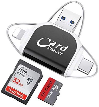YsinoBear SD Card Reader, Memory Micro SD Card Reader USB Type C Adapter Viewer Compatible with iPhone iPad Android Mac - with 8pin Micro USB Type C 4 in 1