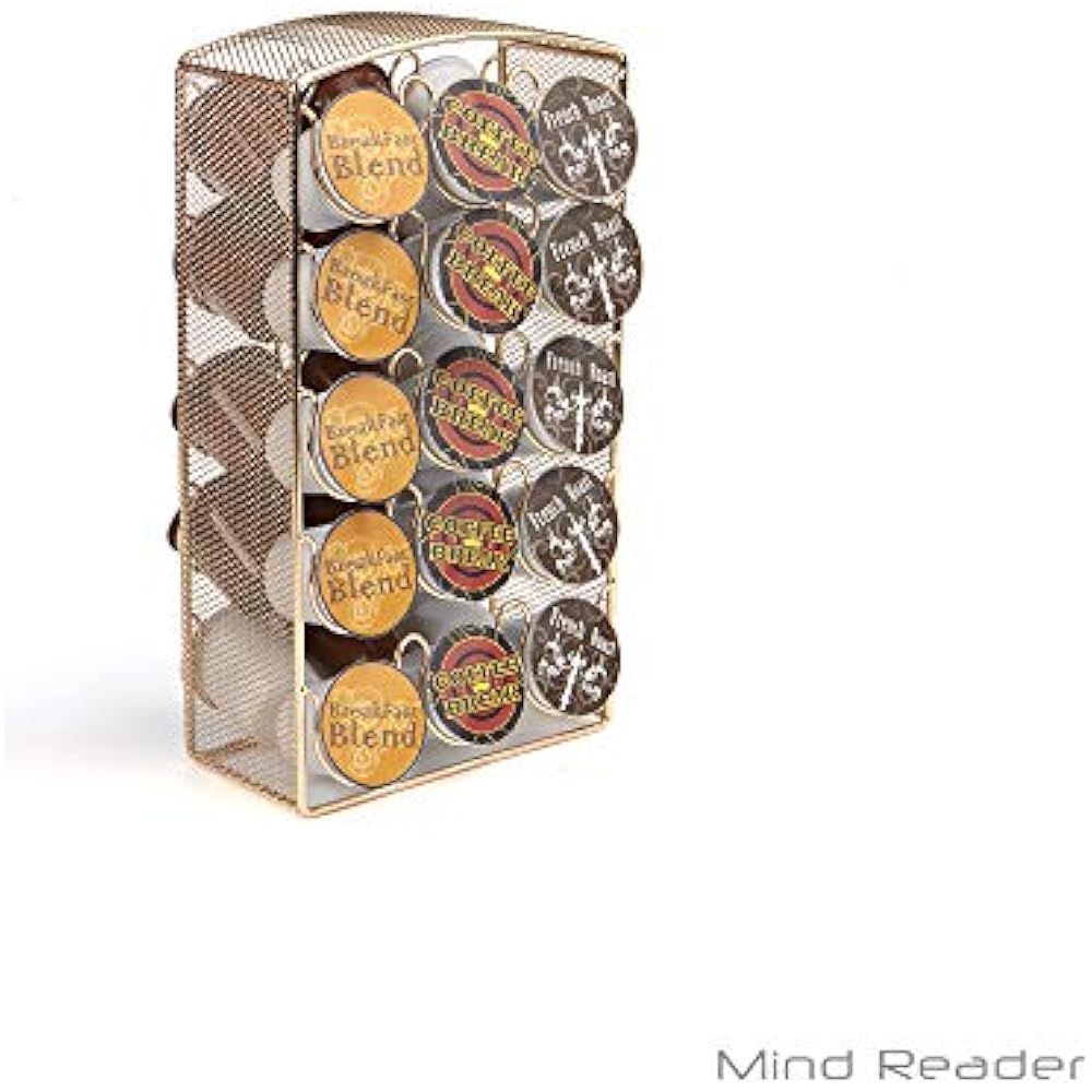 KCup Coffee Pod Holders Holder, Holds 30 KCups, Metal Mesh, Gold