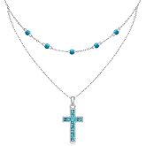 Talonior Cross Necklace for Women 925 Sterling Silver Turquoise Cross Layered Pendant Turquoise Jewelry for Women Men Mom Friendship Birthday Gift Valentine's day