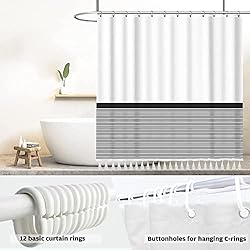 Black and White Tassel Shower Curtain Striped