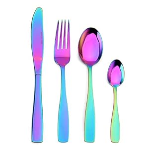 Sharecook Rainbow Cutlery Set, 32 Piece Stainless Steel Silverware Set with Knife and Fork Set, Mirror Finish Flatware…