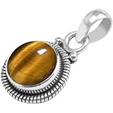 Avicrafts Gemstone 925 Sterling Silver Pendant Necklace For Women Girls- Natural Gemstone Solitaire Handmade Pendant