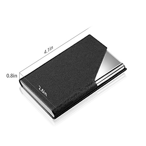 Business Card Holder Organizer, AHGXG Professional Slim Name Card Case Credit Card ID Holder PU Leather&Stainless Steel Metal Wallets with Magnet Shuts For Men&Women, Keep 20 Business Cards, Black - Thumbnail 5
