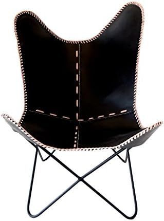 CS BLACK TAN LEATHER ARM CHAIR STAR BUTTERFLY LEATHER BUTTERFLY CHAIR HOME DECOR - ONLY COVER